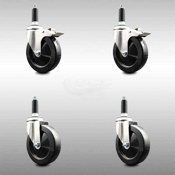 Service Caster 5 Inch 316SS Soft Rubber Swivel 3/4 Inch Stem Caster Lock Brake SCC, 2PK SCC-SS316TTLEX20S514-SRS-2-S-2-34 - main